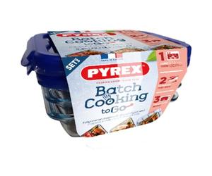 Pyrex Batch Cooking Cook & Go Food Storage Glass Containers - 0.8Ltr (Set 3)