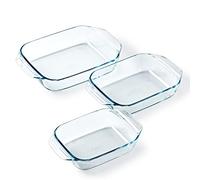 Pyrex® Borosilicate Glass Baking Dishes 27, 31 and 35 cm with Wide Handles, Set of 3, Temperature Resistant, Dishwasher Safe