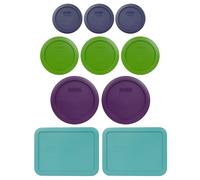 Pyrex Bundle - 10 Items: (3) 7202-PC Dark Blue Lids & (3) 7200-PC lawn green lids & (2) 7201-PC Purple Lids & (2) 7210-PC Turquoise Lids Made in the U