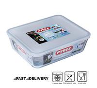 Pyrex Classic Rectangular Glass Dish Plastic Lid Baking Roasting 2.6L - White