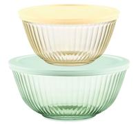 Pyrex Colors (2-Pack) Sculpted Tinted Small/Medium Glass Mixing Bowls with Lids, Nesting Space Saving Set of Bowls for Prepping and Baking, 1.3QT & 2.3QT