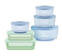 Pyrex Colors (6-Pack, Full Set) Tinted Glass Food Storage Container Set, Snug Fit Non-Toxic Plastic BPA-Free Lids, Freezer Dishwasher Microwave Safe, 3 Cup, 6 Cup & 11