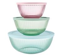 Pyrex Colors Sculpted Tinted Glass Mixing Bowls Complete Set with Lids, Space Saving Bowl Set for Prep and Baking, 1.3 Quart, 2.3 Quart, and 4.5