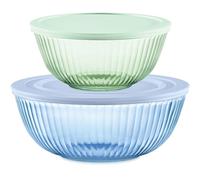 Pyrex Colors (2-Pack) Sculpted Tinted Medium/Large Glass Mixing Bowls with Lids, Nesting Space Saving Set of Bowls for Prepping and Baking, 2.3QT & 4.5QT