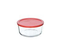 Pyrex cOMINHKR090077 7 cup Storage capacity Plus Round Dish with Plastic cover Sold in Packs of 4, Pack of 4, red