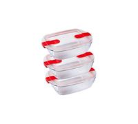 Pyrex Cook and Heat Cook & Heat Set of 3 Rectangular Glass Food Containers 1.1 L with Airtight Lid for Microwaves