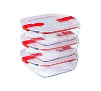 Pyrex Cook and Heat Cook & Heat Set of 3 Square Glass Food Containers with Airtight Lids for Microwaves