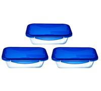 Pyrex® Cook & Go Set of 3 Rectangular Glass Storage Boxes with Airtight and Waterproof Lids - 20 x 15 cm - 0.8L - BPA Free