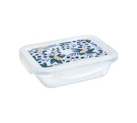 Pyrex Cook & Go LunchBox Rectangular Coloured Airtight Lid 0.8 L Borosilicate Glass Oven, Microwave and Dishwasher Safe Made in France (Floral)