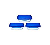 Pyrex Cook & Go Set of 3 Rectangular Glass Storage Boxes with Airtight and Waterproof Lids - 20 x 15 cm - 0.8L -