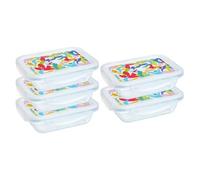 Pyrex® Cook & Go Set of 5 Rectangular Glass Storage Boxes with Airtight and Waterproof Lids - 20 x 15 cm - 0.8L - BPA Free (Multicolor lid)