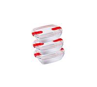 Pyrex Cook & Heat Set of 3 Identical Rectangular Boxes 1.1 L Borosilicate Glass Lunchbox with Special Microwave Hermetic Lid Made in France
