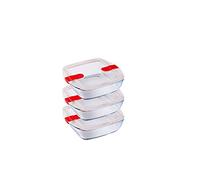 Pyrex Cook and Heat Cook & Heat Set of 3 Square Glass Food Containers with Airtight Lids for Microwaves