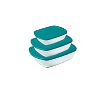 Pyrex Cook&Store Set of 3 Rectangular Glass Food Storage Dishes with Lids (0.4L, 1.1L & 2.5L) - BPA Free