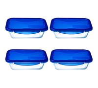 Pyrex Easy Wash Cook & Go Rectangular Container with Lid Small 0.8 Litre Blue (Pack of 4)