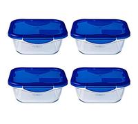 Pyrex Easy Wash Cook & Go Square Container with Lid Large 0.8 Litre Blue (Pack of 4)