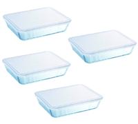 Pyrex Food Storage Glass Dish Cook & Freeze Rectangular with Lid 1.5L - 4Pcs