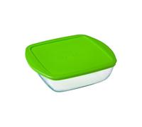 Pyrex Microwave-Safe Classic Square Glass Dish with Lid 1L Green