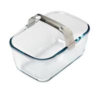 PYREX Ideal Air Fryer Glass Baking Dish 20 x 14 cm with Detachable Stainless Steel Clip Handle for Dual Basket Air Fryers, Ultra-Resistant Borosilicate Glass, 1.5 L