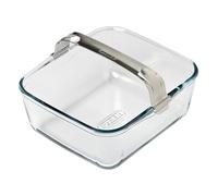 PYREX Ideal Air Fryer Glass Baking Dish 20 x 18 cm with Detachable Stainless Steel Clip Handle for Single Basket Air Fryers, Ultra-Resistant Borosilicate Glass, 2 L