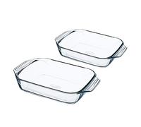 Pyrex Irresistible Set of 2 Rectangular Baking Dishes, Extra Resistant Borosilicate Glass, 28 x 17 cm + 35 x 23 cm, Easy Grip, 10 Year Warranty