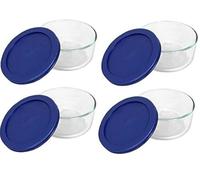 Pyrex KC78987 Storage 2 Cup Round Dish, Clear with Blue Lid, Pack of 4 Containers, 18/8 Stainless Steel