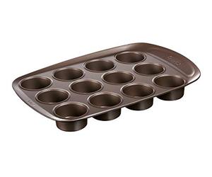 Pyrex Medium Metal Asimetria Easy-Grip 12-Cups Muffin Tray, Brown