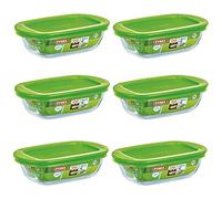 Pyrex Microwave Safe Classic Rectangular Glass Dish Vented Lid 0.35 Litre Green (Pack of 6)