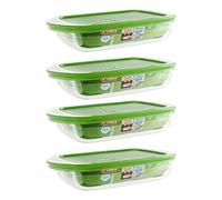 Pyrex Microwave Safe Classic Rectangular Glass Dish Vented Lid 0.75 Litre Green (Pack of 4)