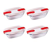 Pyrex Microwave Safe Classic Rectangular Glass Dish with Vented Lid 1.1L Red (Pack of 4)