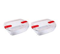 Pyrex Microwave Safe Classic Rectangular Glass Dish with Vented Lid 2.5 Litre Red (Pack of 2)