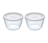 Pyrex Microwave Safe Classic Round Glass Dish with Plastic Lid 0.6 Litre White (Pack of 2)