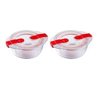 Pyrex Microwave Safe Classic Round Glass Dish with Vented Lid 1.1L Red (Pack of 2)