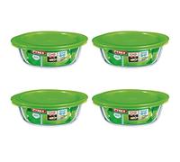 Pyrex Microwave Safe Classic Round Glass Dish with Vented Lid 1Litre Green (Pack of 4)