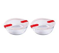 Pyrex Microwave Safe Classic Round Glass Dish with Vented Lid 2.3L Red (Pack of 2)