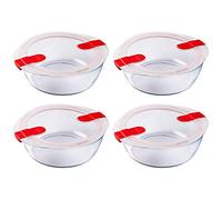 Pyrex Microwave Safe Classic Round Glass Dish with Vented Lid 2.3L Red (Pack of 4)