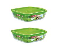 Pyrex Microwave-Safe Classic Square Glass Dish with Lid 1L Green