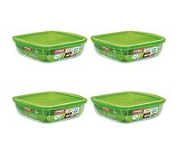 Pyrex Microwave Safe Classic Sqaure Glass Dish with Vented Lid 2.2 Litre Green (Pack of 4)