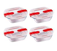 Pyrex Microwave Safe Classic Square Glass Dish with Vented Lid 2.2L Red (Pack of 4)