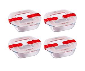 Pyrex Microwave Safe Classic Square Glass Dish with Vented Lid 2.2L Red (Pack of 4)