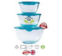 Pyrex Mixing Bowl Set with Lids 05L / 1L / 2L Glass Set of 3 Cook & Store