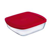 Pyrex O'Cuisine Borosilicate Glass Rectangular Dish with Plastic Lid 2.5Litre Red (Pack of 2)