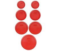 Pyrex Poppy Red (2) 7202-PC, (2) 7200-PC, (2) 7201-PC, & (1) 7402-PC Round Plastic Food Storage Replacement Lids, Made in USA