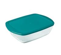 Pyrex Rectangular Glass Dish Transparent – Microwave Safe, Vented Lid, 1.1 L, Green
