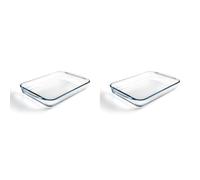 Pyrex Rectangular Glass Roasting Dish, Clear, Size: 40 x 27 cm, Glass Rectangular Roaster, Oven Baking Dish, Highly Thermal Resistant: Oven, Microwave & Dishwasher Safe, GD031 (Pack of 2)