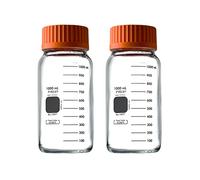 PYREX Round Wide Mouth Media Storage Bottle with GL45 Screw Cap - Borosilicate Glass Bottles with Caps - Premium Scientific Glassware for Labs, Classrooms or Home Use - PYREX Glass Container, 1L, 2/Pk
