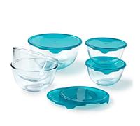 Pyrex® Set of 5 Heavy Duty Glass Salad Bowls with Lids (0.5L - 1L - 2L) BPA Free | Made in France, Dishwasher, Microwave and Oven Safe (2 x 0,5L + 2 x 1L + 1 x 2L)