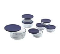 Pyrex Simply Store 14-Piece Round Glass Food Storage Set, Blue