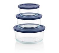 Pyrex Simply Store 3-Pack (2, 4 & 7 Cup) Large Round Glass Food Storage Set with BPA-Free Lids, Dishwasher, Microwave & Freezer Safe