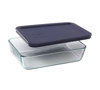 Pyrex Simply Store 6017471 3-Cup Rectangular Glass Food Storage Dish, Set of 2, Blue Lid